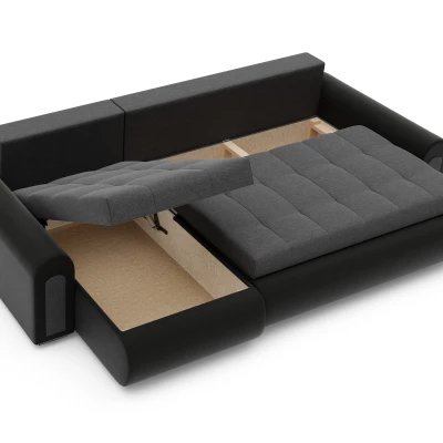 Rozkladacia rohová sedacia súprava EMBERLYN - čierna ekokoža / šedá