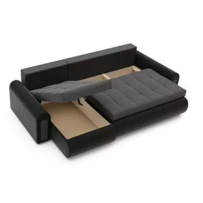 Rozkladacia rohová sedacia súprava EMBERLYN - čierna ekokoža / šedá