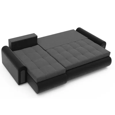 Rozkladacia rohová sedacia súprava EMBERLYN - čierna ekokoža / šedá