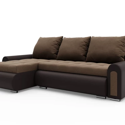 Rozkladacia rohová sedacia súprava EMBERLYN - hnedá ekokoža / béžová