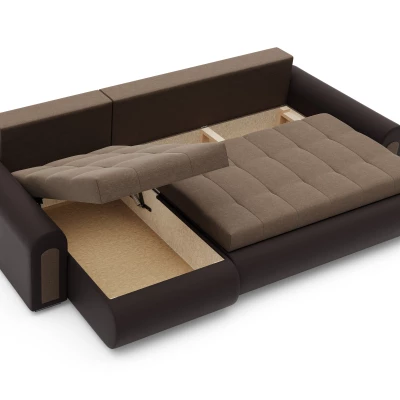 Rozkladacia rohová sedacia súprava EMBERLYN - hnedá ekokoža / béžová