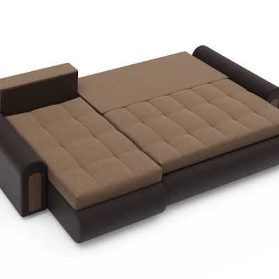 Rozkladacia rohová sedacia súprava EMBERLYN - hnedá ekokoža / béžová