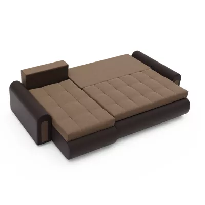 Rozkladacia rohová sedacia súprava EMBERLYN - hnedá ekokoža / béžová