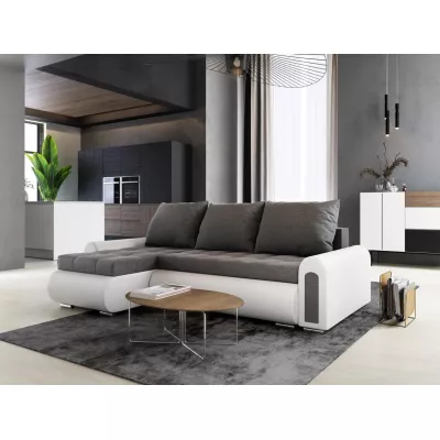 Rozkladacia rohová sedacia súprava EMBERLYN - biela ekokoža / grafitová