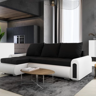 Rozkladacia rohová sedacia súprava EMBERLYN - biela ekokoža / čierna