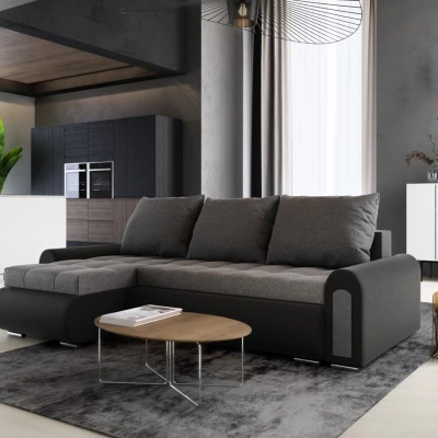 Rozkladacia rohová sedacia súprava EMBERLYN - čierna ekokoža / šedá