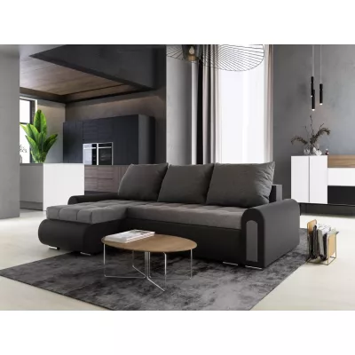 Rozkladacia rohová sedacia súprava EMBERLYN - čierna ekokoža / šedá