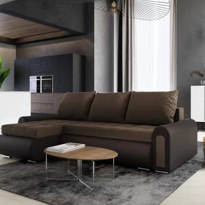 Rozkladacia rohová sedacia súprava EMBERLYN - hnedá ekokoža / béžová