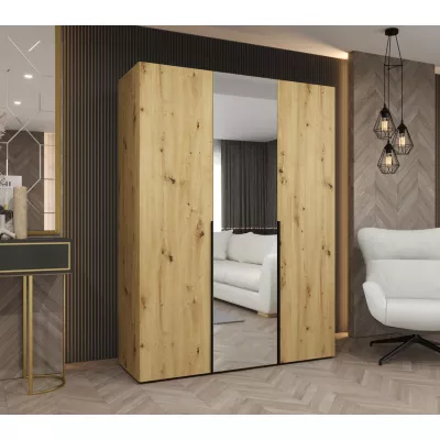 Šatníková skriňa 150 cm ASUDA so zrkadlom - dub artisan / čierna