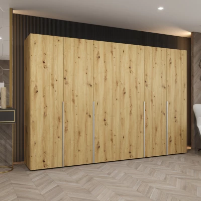 Šatníková skriňa 300 cm BETULA - dub artisan / strieborná