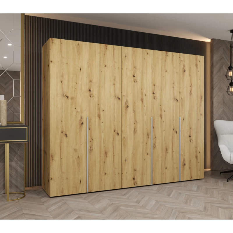 Šatníková skriňa 250 cm BETULA - dub artisan / strieborná