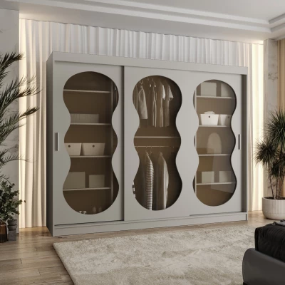 Presklená šatníková skriňa 250 cm RUMEYA - kašmírová