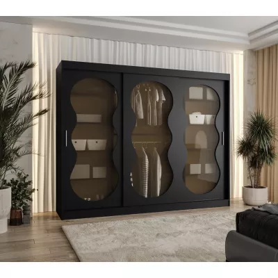 Presklená šatníková skriňa 250 cm RUMEYA - čierna