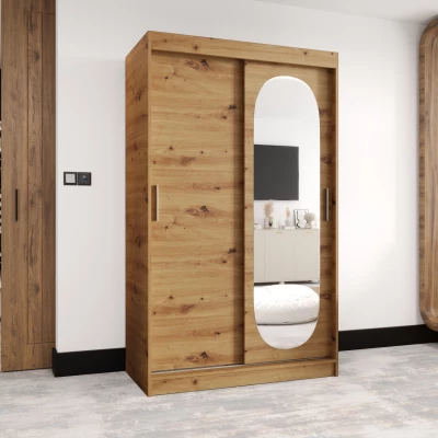 Šatníková skriňa 120 cm BEREN so zrkadlom - dub artisan