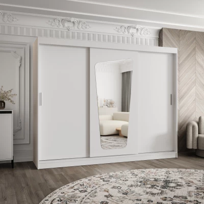 Šatníková skriňa 250 cm ZAMIRA so zrkadlom - biela