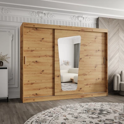 Šatníková skriňa 250 cm ZAMIRA so zrkadlom - dub artisan