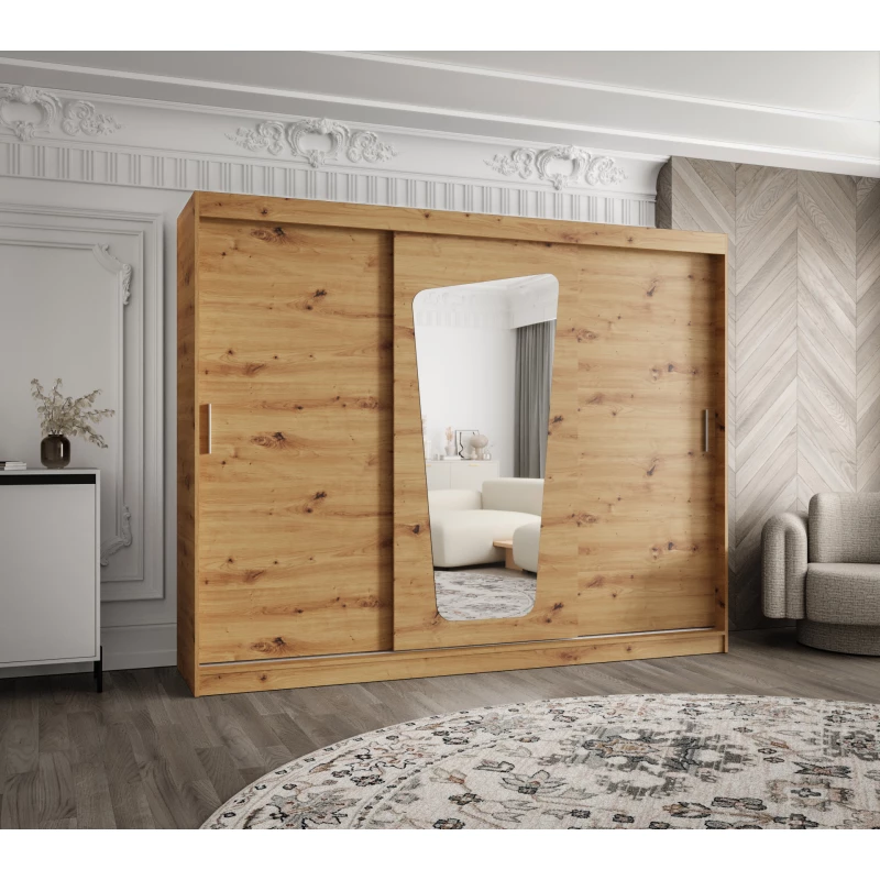 Šatníková skriňa 250 cm ZAMIRA so zrkadlom - dub artisan