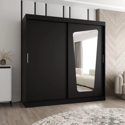 Šatníková skriňa 200 cm ZAMIRA so zrkadlom - čierna