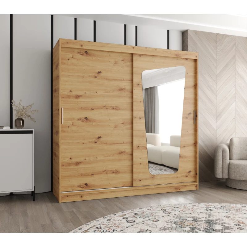 Šatníková skriňa 200 cm ZAMIRA so zrkadlom - dub artisan