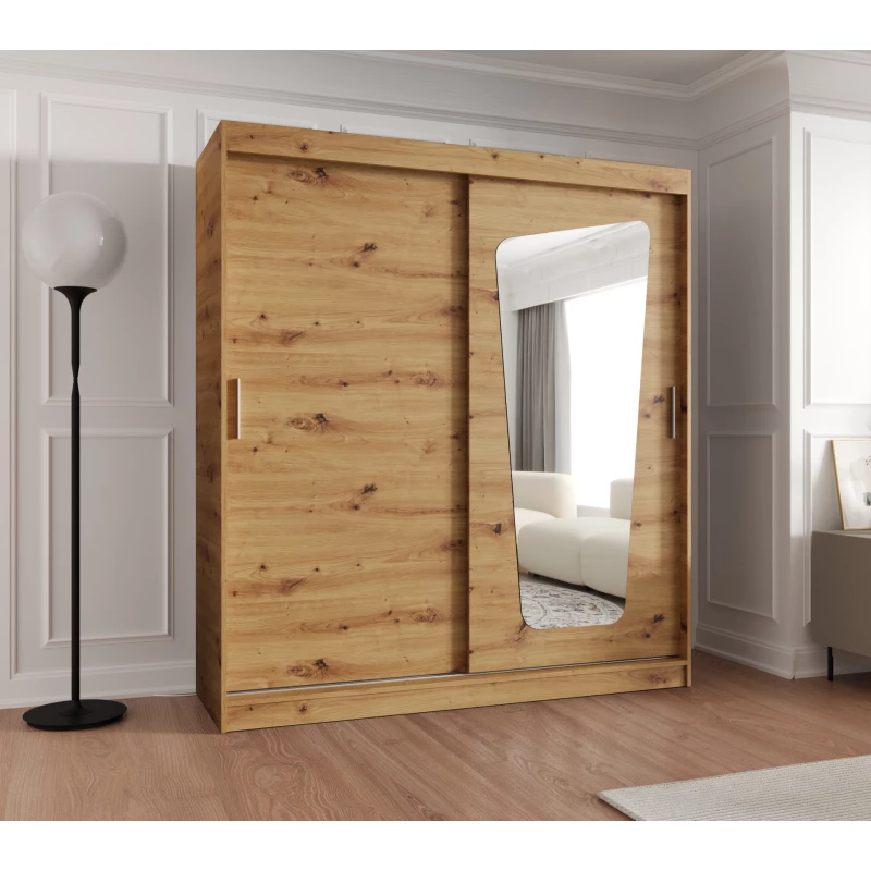 Šatníková skriňa 180 cm ZAMIRA so zrkadlom - dub artisan