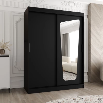 Šatníková skriňa 150 cm ZAMIRA so zrkadlom - čierna