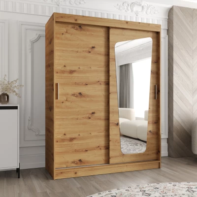 Šatníková skriňa 150 cm ZAMIRA so zrkadlom - dub artisan