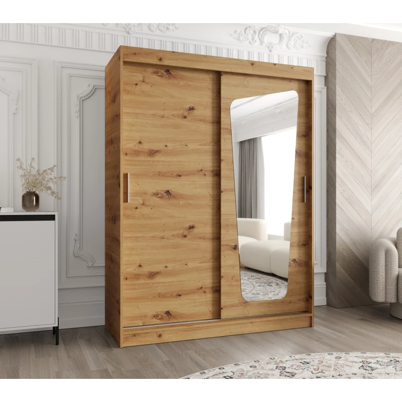 Šatníková skriňa 150 cm ZAMIRA so zrkadlom - dub artisan