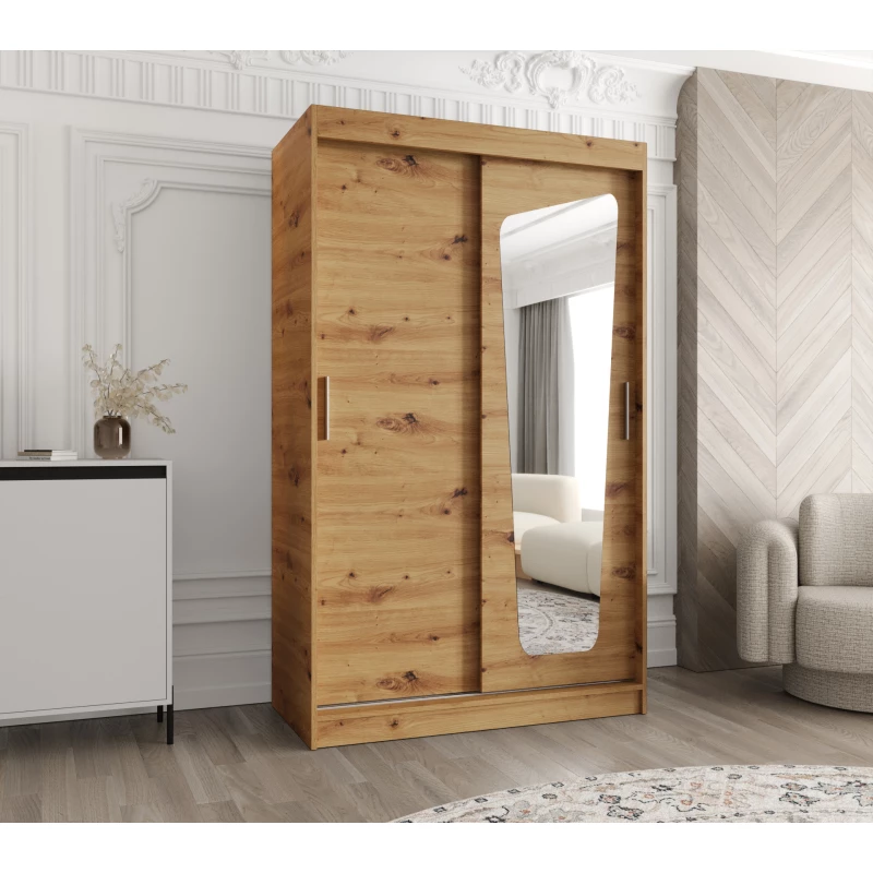 Šatníková skriňa 120 cm ZAMIRA so zrkadlom - dub artisan