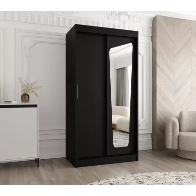 Šatníková skriňa 100 cm ZAMIRA so zrkadlom - čierna