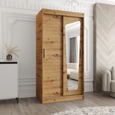 Šatníková skriňa 100 cm ZAMIRA so zrkadlom - dub artisan