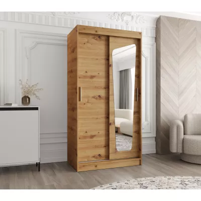 Šatníková skriňa 100 cm ZAMIRA so zrkadlom - dub artisan