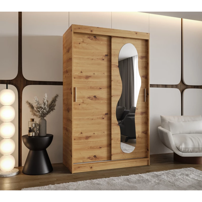 Šatníková skriňa 120 cm BEYZA so zrkadlom - dub artisan