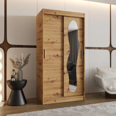 Šatníková skriňa 100 cm BEYZA so zrkadlom - dub artisan
