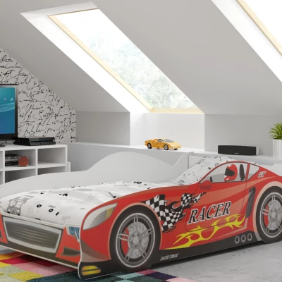 Detská posteľ v tvare auta 80x160 RACER s matracom - červená
