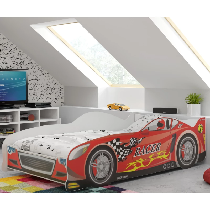 Detská posteľ v tvare auta 80x160 RACER s matracom - červená