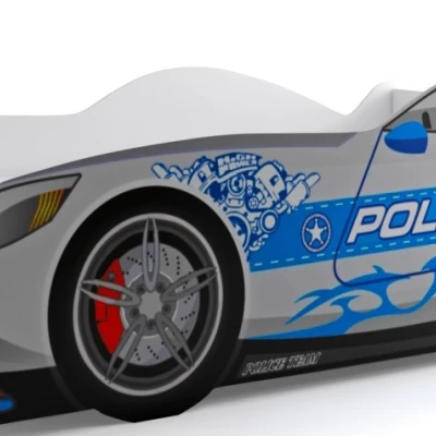 Detská posteľ v tvare auta 80x160 POLÍCIA s matracom - strieborná