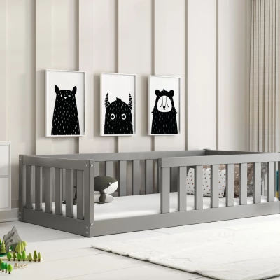 Detská posteľ 80x160 SELENE s matracom a zábranou - šedá
