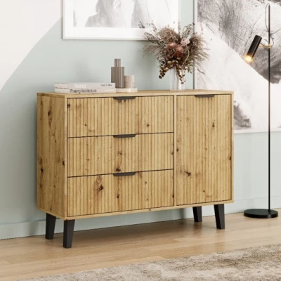 Kombinovaná komoda SITIVE SLIM - dub artisan / čierna