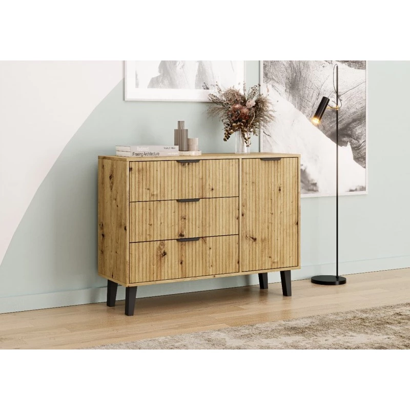 Kombinovaná komoda SITIVE SLIM - dub artisan / čierna