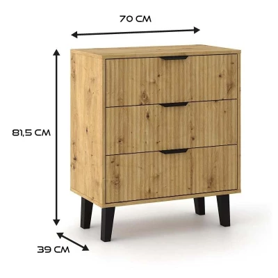 Komoda so šuplíkmi SITIVE SLIM - dub artisan / čierna