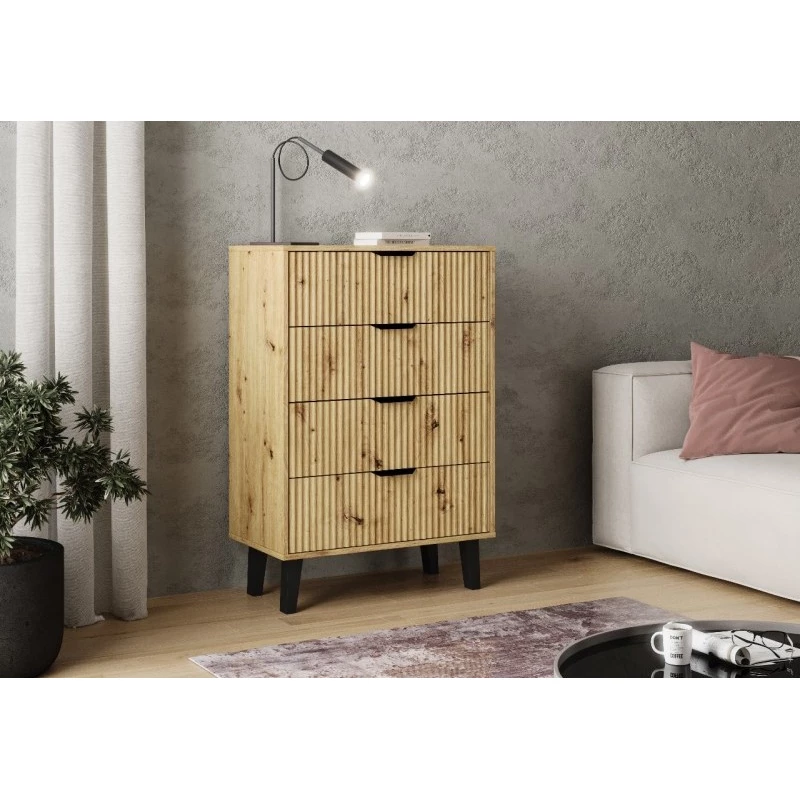 Šuplíková komoda SITIVE SLIM - dub artisan / čierna