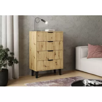 Šuplíková komoda SITIVE SLIM - dub artisan / čierna
