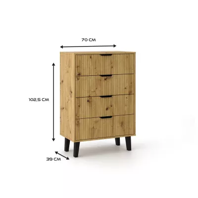 Šuplíková komoda SITIVE SLIM - dub artisan / čierna
