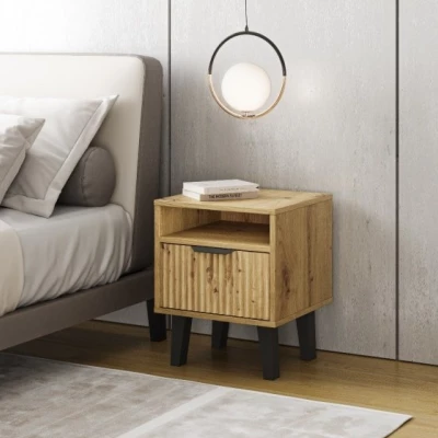 Nočný stolík SITIVE SLIM - dub artisan / čierny