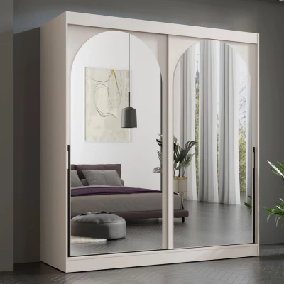 Šatníková skriňa so zrkadlom 200 cm IVAFE - kašmír / čierna