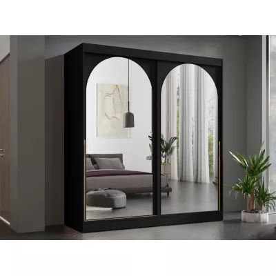 Šatníková skriňa so zrkadlom 200 cm IVAFE - čierna / zlatá
