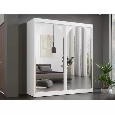 Šatníková skriňa so zrkadlom 200 cm IVAFE - biela / zlatá
