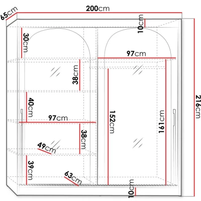 Šatníková skriňa so zrkadlom 200 cm IVAFE - čierna