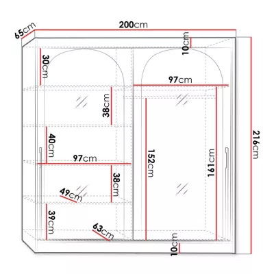 Šatníková skriňa so zrkadlom 200 cm IVAFE - kašmír / zlatá