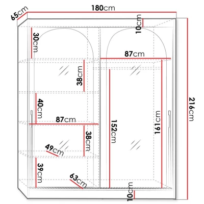 Šatníková skriňa so zrkadlom 180 cm IVAFE - biela / zlatá